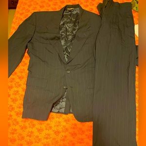 Navy blue suit with light blue pin strips